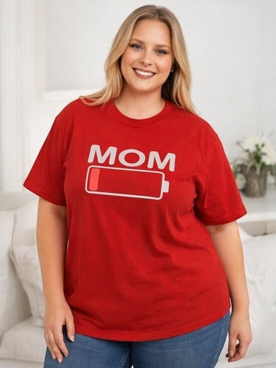 Tops - Humorous Mom's Battery Draining Graphic Tee - Energy Low Soft Stretch T-Shirt XL
